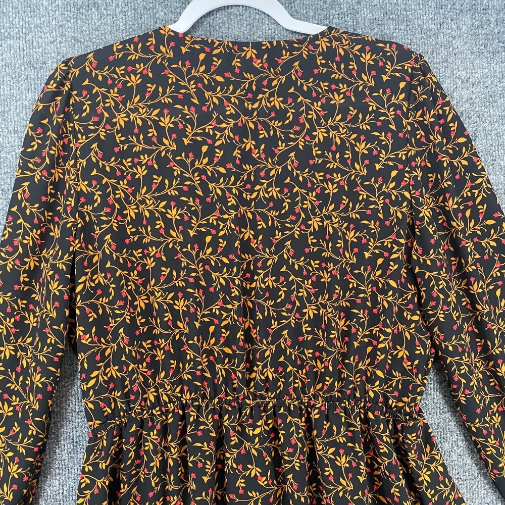Old Navy Dress Size L Black Floral Wrap V-Neck Prairie Cottagecore Boho Peasant - Picture 7 of 11